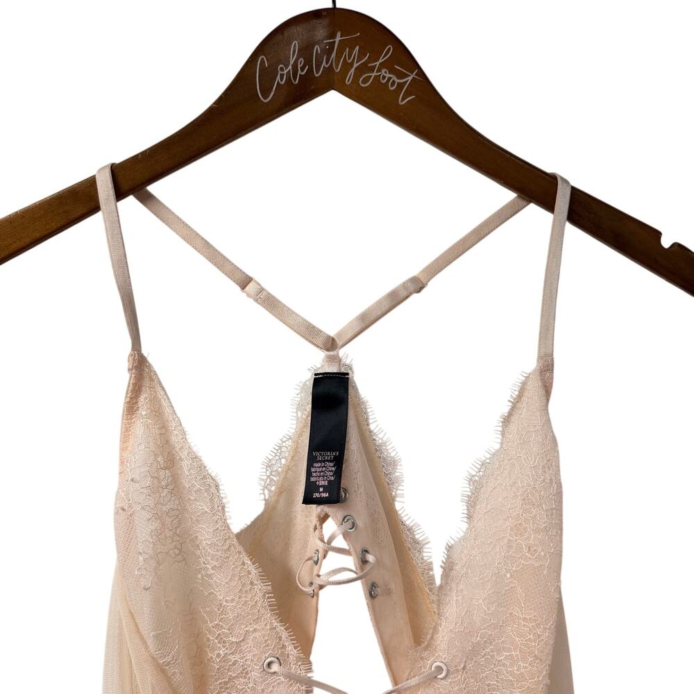 Victorias Secret Lace Nude Medium Bodysuit Semi Sheer Lingerie Style - Picture 2 of 13